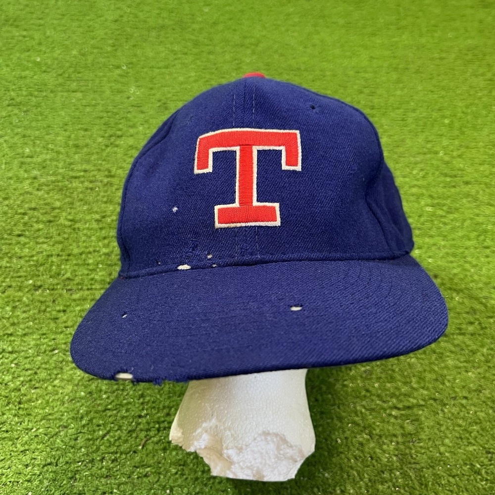 VTG Texas Rangers Fitted Hat 7 1/2 100% Wool MLB Diamond Pro New Era 70s Flaw